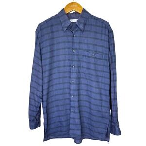 Equilibrio Button Front Shirt Mens Medium Blue/Purple Windowpane